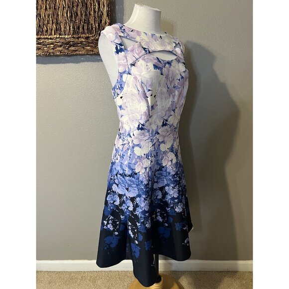 Gabby Skye Dress 18W Blue Purple White Scuba A Line Stretch Washable NEW - Picture 5 of 14